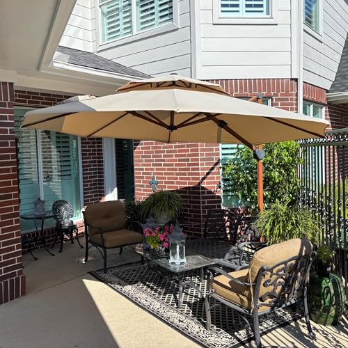 PURPLE LEAF Cantilever Umbrella with Base Outdoor Round Umbrellas Large Cantilever Umbrella Windproof Offset Heavy Duty Sun Umbrellas for Garden Deck Pool Patio, 11ft Beige - color: Beige, size: 11 Feet, style: Base Included