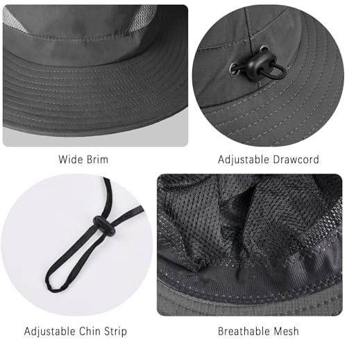 ZOORON Sun Hats for Men Women, Wide Brim Safari Hats UV Protection UPF50+ Waterproof Boonie Hats for Fishing Hiking Camping - color: 2pack-black+dark Gray