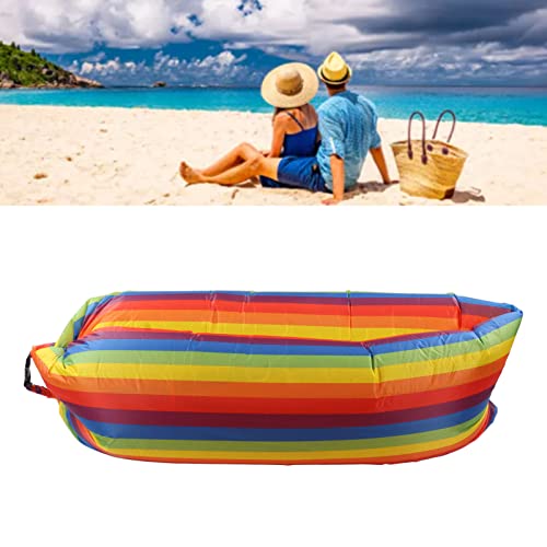 Inflatable Sofa, Portable Inflatable Lounger Couch with Tear 190T Polyester Fabric, No Pump Needed Wind Fill Design, Includes Storage Bag for Camping Garden (Rainbow) - color: Rainbow