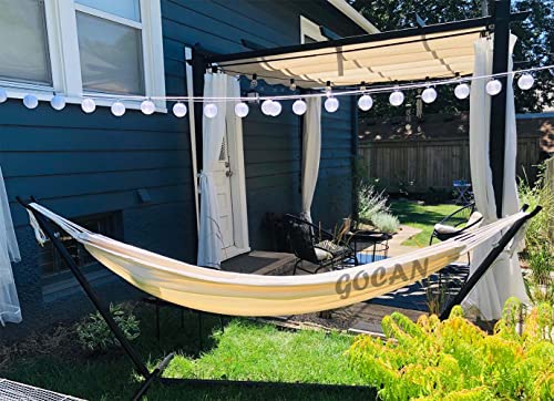 GOCAN Brazilian Double Hammock 2 Person 330X150cm Load 500Pound Cotton Hammock for Patio Porch Garden Backyard Lounging Outdoor and Indoor (Beige) - color: Beige, size: XX-Large