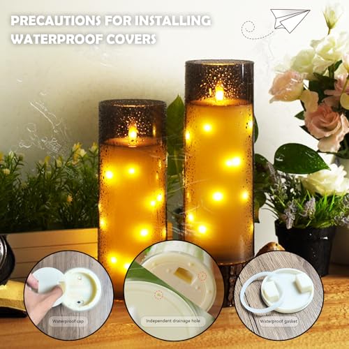 kakoya 11" x 4" Large Outdoor Waterproof Flameless LED Candles with Remote and Timer,Acrylic Pillar Candles Battery Operated with Embedded Star String for Porch,Patio,Outdoor Decor,Set of 2(Grey) - color: Gray, size: 2PCS-D4"xH11"
