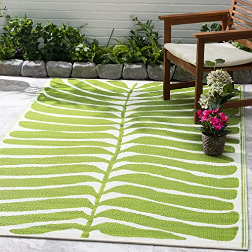 Fab Habitat Outdoor Rug - Waterproof, Fade Resistant, Crease-Free - Premium Recycled Plastic - Tropical Leaf Botanical - Patio, Deck, Porch, Balcony, Laundry Room - Hilo - Green - 4 x 6 ft - color: Hilo - Green, size: 4' x 6' (Rectangular)