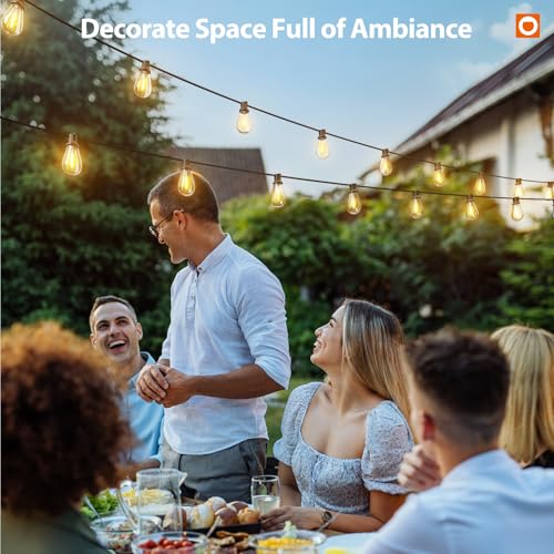 addlon 102FT(96FT+6) Solar String Lights Outdoor Waterproof with USB Port & Remote Control Solar Patio Lights for Outside Solar Powered with 34 LED Dimmable Bulbs for Porch Garden Deck Halloween - size: 96+6FT(32 Sockets)