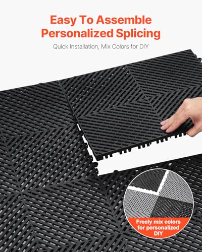 VEVOR Interlocking Drainage Mat, 15.7” x 15.7” Modular Interlocking Cushion, 24 Pcs Splicing Drainage Mats, Non-Slip PP Drainage Floor Tile and Shower Mat, for Garage, Garden, Kitchen & Outdoor, Black - color: Black, size: 15.7 x 15.7 inch