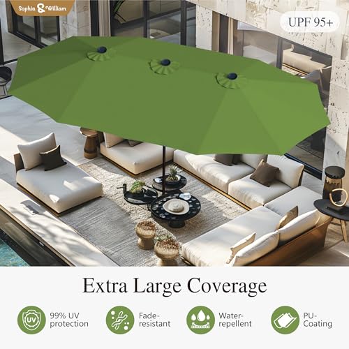 Sophia & William 15 ft Extra Large Patio Umbrella with Base Included, Rectangular Outdoor Umbrella Heavy Duty, Market Umbrella Double-sided Fade Resistant for Pool Garden Backyard, Lime - color: Lime