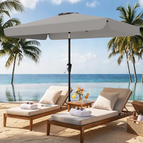 AreShark 6.5 x 10 FT Rectangular Valance Patio Umbrella, Outdoor Umbrella with Tilt and Crank, Market Table Umbrellas W/ 6 Ribs UV Protection for Garden, Deck, Backyard and Pool, Foggy Gray - color: Foggy Gray, size: 6.5x10 FT