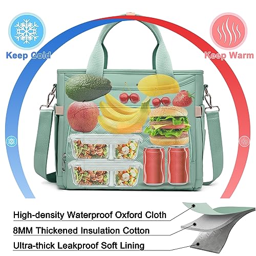 AIJIEKE Extra Large Lunch Bag for Women & Men, Insulated Leakproof Lunch Box for Work, Reusable Adult Lunch Tote with Shoulder Strap, Multi-Pocket Cooler Bag for Office, Picnic, Beach, Green - color: Green