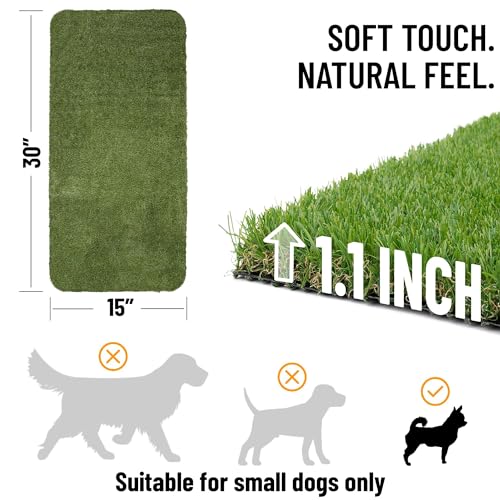 Ottomanson Pet Training Collection Easy Clean Indoor/Outdoor Reusable Training Grass Pad, 15" x 30", Green