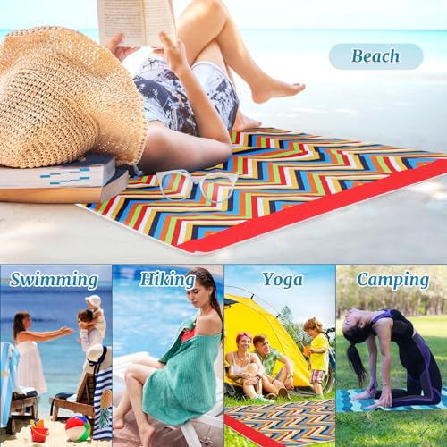 Mixweer 8 Packs Microfiber Beach Towel Bulk 60 x 28 Inch Sand Free Travel Large Microfiber Pool Swim Multi Style Beach Towel Blanket for Adult on Vacation Accessories(Striped Style) - style: Striped Style