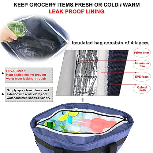 BeeGreen Cooler Bag Soft Insulated Tote for Beach Travel Grocery Shopping Lunch Portable Large Ice Coolers with Handle Hard Freezer Bags with Zippered Top Foldable Leakproof Delivery Totes Navy - color: Navy Blue