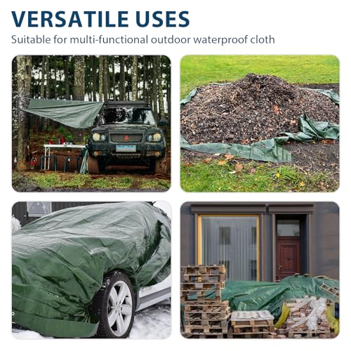 Tarp Waterproof 10x20 Multi-Purpose Green Camping Tarps 8Mil Thick with Reinforced Grommets for Under Pool, Emergency Rain Cover Outdoor - size: 10×20 Ft