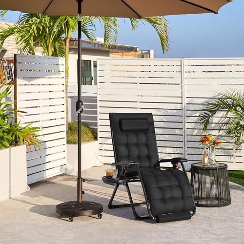 Yaheetech 26" Zero Gravity Chair Folding Reclining Lounge Recliner with Removable Pad & Headrest & Side Cup Holder Tray for Indoor and Outdoor Black/1 - color: Black, size: 26"