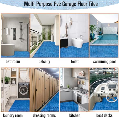 12 Pcs Drainage Mat Modular Interlocking Cushion 11.8" x 11.8" Interlocking Garage Floor Tiles Non-Slip Splicing Interlocking Rubber Floor Tiles for Drain, Deck, Pool, Outdoor/Indoor (Blue) - size: 11.8"x11.8" Blue