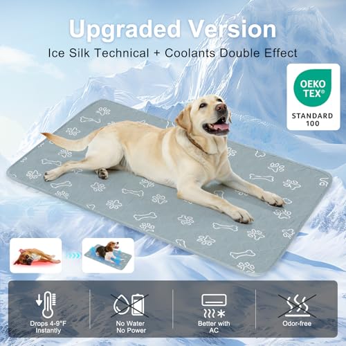 BEAUTYZOO Upgraded Dog Self Cooling Mat Ice Silk Chill Pads for Small Medium Large Dogs Q-MAX＞0.43- Summer Reusable Pet Training Pad - Absorbent Non-Slip Cool Mat for Kennels, Crates, Beds, 28" x 47" - color: Gray, size: X-Large 28IN x 47IN (1 Pack)