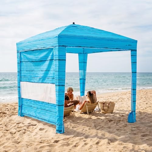 UPWELL Beach Tent Easy Set Up Canopy Sun Shelter Shade with UPF 50+UV Protection Portable Beach Umbrella Outdoor Sunwall with Sand Pockets for Fishing Backyard Camping(Deep Sea Blue) - color: Deep Sea Blue