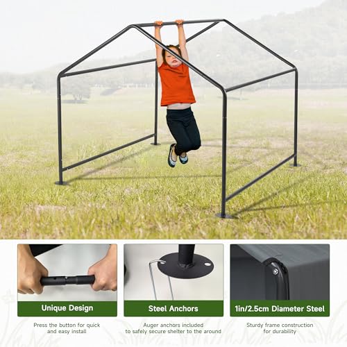 4'x 4'x 3.3' Large Dog Shade Shelter Outdoor Tent Dog House for Large Medium Dogs, Outside Sun Rain Canopy Pet House for Homeless Cats Livestock with Rainproof Cover with Artificial Grapevine Leaves