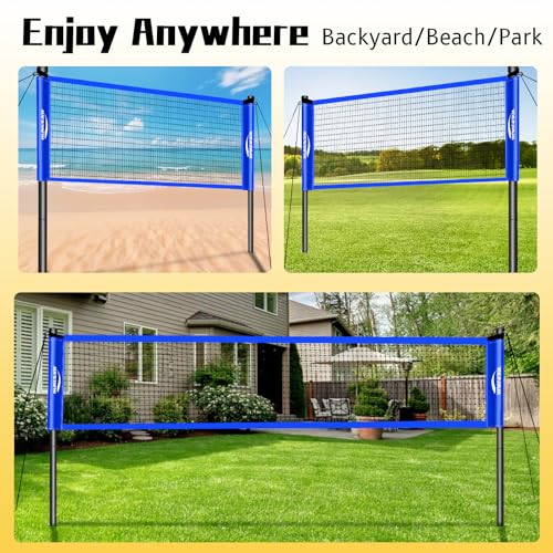 Backyard Badminton Set: Portable Outdoor Net with 4 Performance Rackets, 3 Shuttlecocks & Boundary Line - Complete Heavy-Duty Set for Family Lawn, Grass & Beach Games - color: Blue