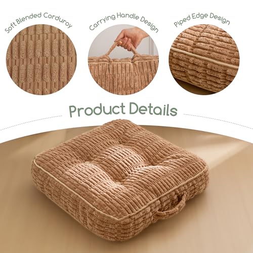 Washable Floor Pillow Cushion for Adults, Meditation Cushion Pillow, Removable Tufted Blended Corduroy Cover, Large Square Floor Sitting for Tatami Living Room or Yoga, 2Pack, Machine Washable - color: Square Coffee, size: 4" Thick(pack of 2)