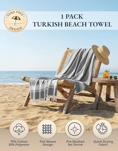 LANE LINEN Large Pool Towels, XL Beach Towel, Pre-Washed, No Shrink, Quick Dry Oversized Beach Towels, Stylish Beach Towel for Women, Sand Free Towel, 39"x71" - Grey - color: 10: Grey, size: Pack of 1