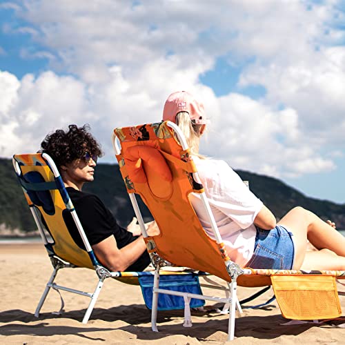 SUNNYFEEL Lay Flat Tanning Chair with Face Down Hole & Arm Slots, Backpack Beach Lounge Chair, 5-Position Folding Sunbathing Chair, 300 LBS Heavy Duty, 72" L x 22" W for Beach, Pool, Camping - color: Orange Wave, size: Standard -1pcs