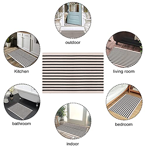 LEEVAN Washable Proch Rug Soft Entryway Rug 2.3'X3.6', Cotton Woven Bathroom Rugs Front Porch Decor Black and White Area Rug Outdoor Rug - color: Black and White, size: 2'4" x 3'7" (Rectangular)