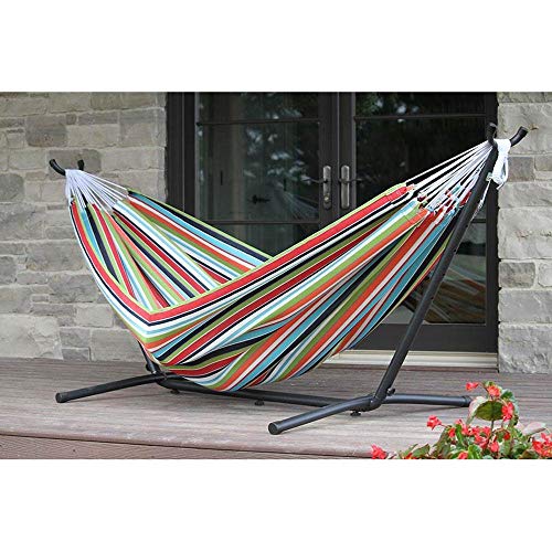 Vivere Double Sunbrella Hammock with Space-Saving Steel Stand, Heavy-Duty Portable Outdoor Hammock Set for Backyard, Patio, or Travel, Token Surfside - color: Token Surfside