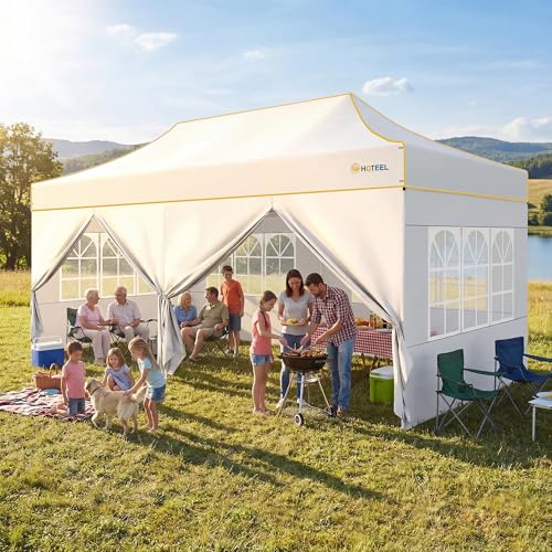 Hoteel 10x20 Pop Up Canopy Tent Heavy Duty with 6 Sidewalls, Waterproof Party Tent, Easy Set-up Commercial Instant Tents with Roller Bag & Sandbags, Hexagonal Leg (1-Year Warranty) - color: White, size: 10×20 （6 Walls）