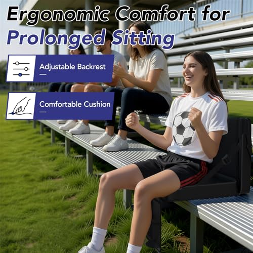 Stadium Seats with Back Support 1PACK Adjustable Bleacher Chairs with Back and Cushion Bleacher Seat with Cup Holder, Carry Handle & Shoulder Strap for Outdoor Sports Events, Picnics - color: Black-1pc-large