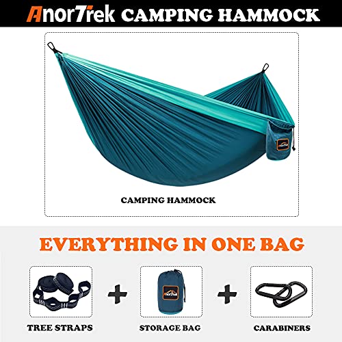 AnorTrek Camping Hammock, Super Lightweight Portable Parachute Hammock with Two Tree Straps Single or Double Nylon Travel Tree Hammocks for Camping Backpacking Hiking - color: Blue&dark Blue, size: Single 110''L x 55''W
