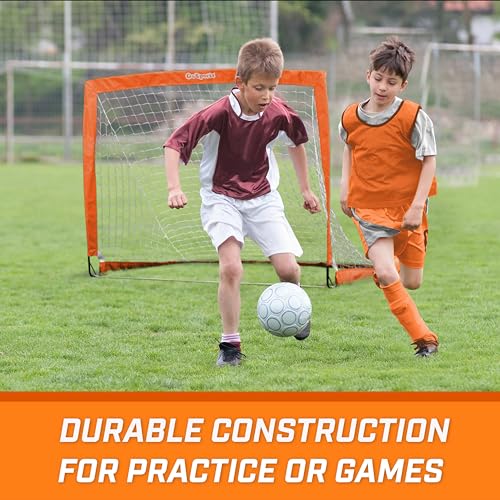 GoSports Portable Soccer Goals for Kids - 13 Color Options - Choose 4 x 3 ft or 6 x 4 ft - Team Tone Pop Up Nets for Backyard - color: Orange, style: 4 ft x 3 ft