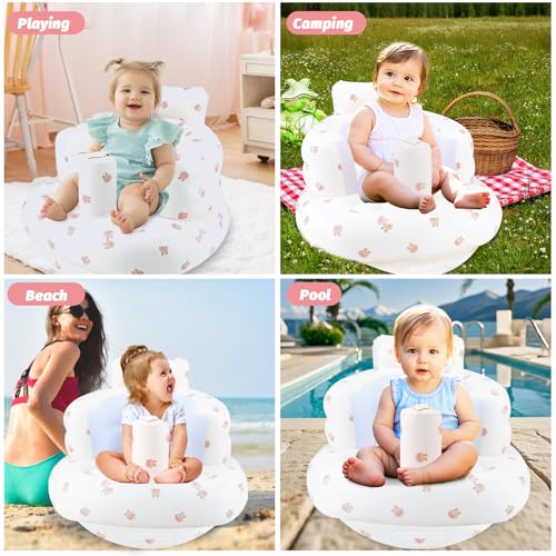 AirSwim Inflatable Baby Chair, Inflatable Baby Seat for Babies 3 Months and Up, Summer Blow Up Chair with Built in Air Pump, Bumbo Seat for Learning to Sit, Palying, Camping, Rabbit - color: Rabbit