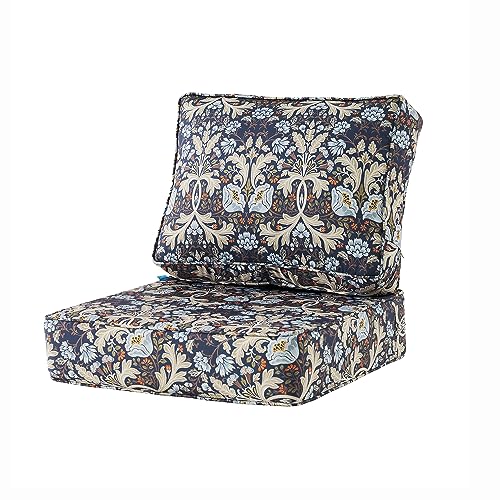 ARTPLAN Deep Seat Outdoor Patio Chair Cushions,2-Piece Seat and Back Cushion Set 24x24x6 and 18x24 Inches,Square,Floral,Stone Blue - color: Stone Blue