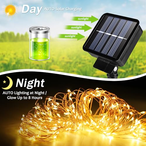 Solar String Lights Outdoor, 66 Feet 200 LEDs 8 Modes Solar Fairy Lights for Outside, Waterproof Outdoor Light for Patio Yard Christmas Tree Halloween Wedding Party Decorations, Orange - color: Orange, size: 200 LEDs
