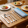 Travel Utensils with Case, Cutlery Set Portable Camp Reusable Flatware Silverware, 7 Pcs Stainless Steel Reusable Cutlery Set, Include Fork, Spoon, Knife, Chopsticks, 2 x Straws & Straw Cleaner Brush - color: Blue