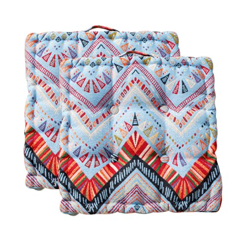 Chair Cushions Set of 2 Boho Seat Cushions for Kitchen Dining Office Chairs Colorful Chair Pads Soft Square Floor Pillow with Handle (15.7 × 15.7 Inch, Blue), 5ZZVX0158LW16U4UAVB - color: Blue