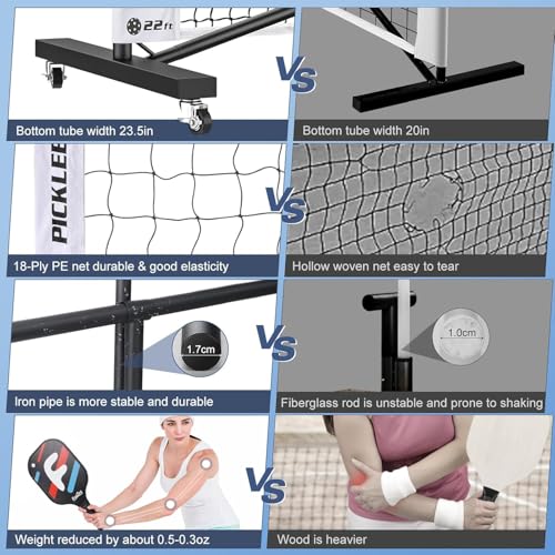 Pickleball Net Set with 4 Fiberglass Paddles, Portable Pickleball Set with 4 Fiberglass Paddles, 6 Balls & Carry Bag, Easy Setup for Driveway, Garage, Kids & Adults - style: 22ft Net With 4 Fiberglass Paddles