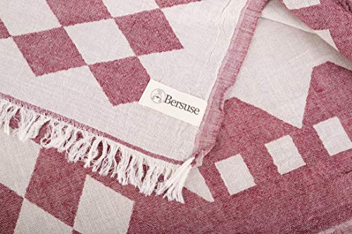 Bersuse 100% Cotton Bahamas XL Throw Blanket Turkish Towel Beach Blanket - Beach Camping Essentials - 75x90 Inches, Burgundy - color: Burgundy