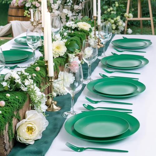 ejonirinjonir EI 150pcs Green Plastic Plates,Green Disposable Plates Heavy Duty,Fancy Plastic Dinnerware Set,Dinner Plate for Party,Picnic,Birthday,Wedding Afternoon Tea Spring,St. Patrick's Day - color: Green Frosted Plastic Plates