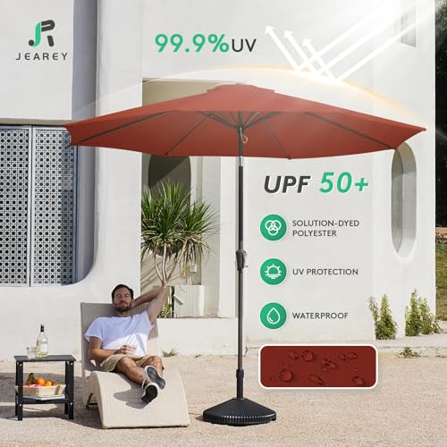 JEAREY Outdoor Patio Umbrella 9FT Outdoor Table Umbrella with Push Button Tilt and Crank, Market Umbrellas 8 Sturdy Ribs UV Protection Waterproof for Garden, Deck, Pool (Cherry Red) - color: Cherry Red