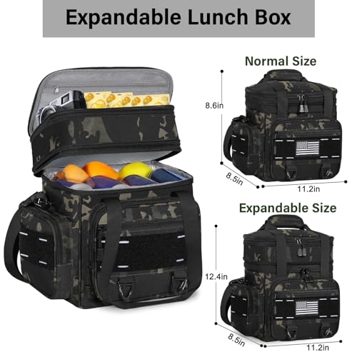 TENKIST Expandable Tactical Lunch Box, Large Insulated Lunch Cooler Bag Heavy Duty Leakproof Lunch Pail for Men Adults Work Office Outdoor Picnic Trips,16L,Black-Camo - color: B-Black Camo, size: 16L