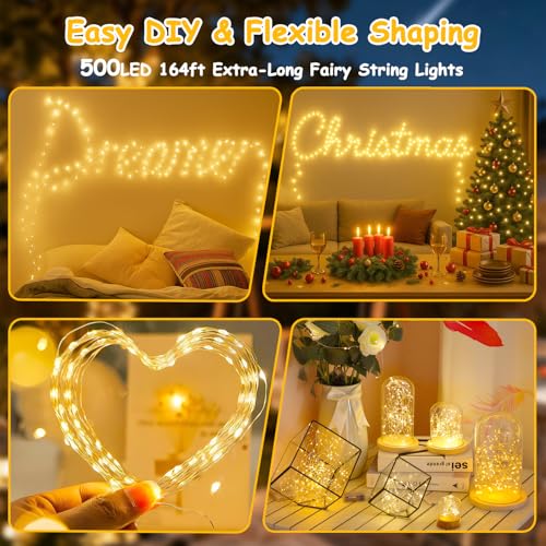 500LED Fairy Lights Twinkle String Light Plug in, 164ft Bendable Silver Copper Wire Firefly Lights, 12Modes with Timer Remote, Warm White Decor for Indoor Outdoor Room Wedding Party Christmas - color: Warm White, size: 500LED