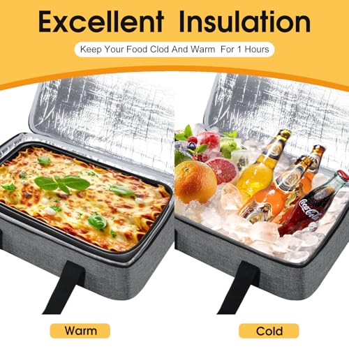 Insulated Casserole Carrier, Portable Casserole Carrier for Hot or Cold Food Lunch Tote Warmer or Cooler Bag, Lasagna Lunch Bag for Potluck Parties- Fits 9" x 13" Baking Dish-Charcoal Grey - color: Charcoal Grey, size: 16x10x4 in