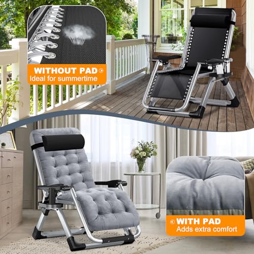 LILYPELLE Comfy Folding Chair, Folding Lounge Chair for Bedroom and Living Room, Folding Reclining Patio Chairs with Removable Cushion for Indoor Outdoor - color: Medium Grey