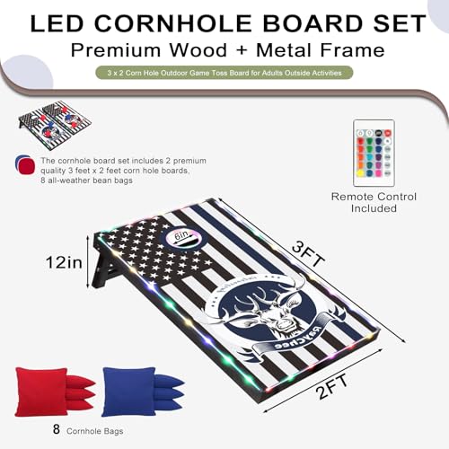 LED Cornhole Set, 3 x 2ft / 4 x2 ft Cornhole Board Game Set, Corn Hole Outdoor Game, Multi-Design with Light-Up Border, 8 Bean Bags, Carrying Case for Backyard, Beach, Lawn - color: Deer, size: 3'x2'