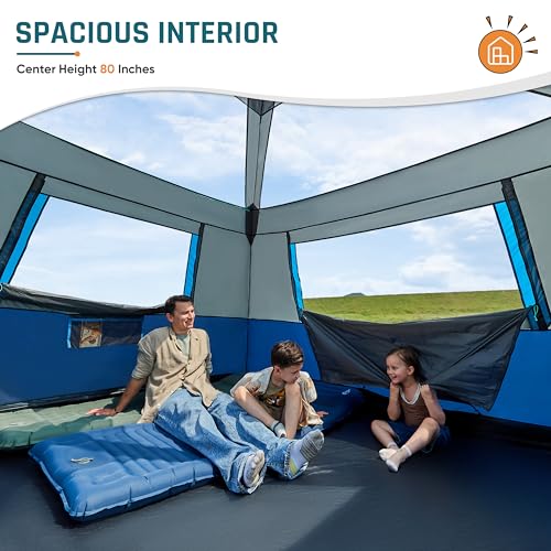 8 Person Instant Cabin Tent, Easy 60 Second Setup Family Tents for Camping, Pop up Camping Tent, Large Waterproof Tents for Outdoor Camping, Spacious Interior, Upgraded Ventilation - color: Blue