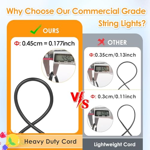 Mlambert 3-Color in 1 Solar String Lights Outdoor Waterproof Dimmable, 48ft Remote LED Patio Lights,15 Hanging Sockets Shatterproof Light for Backyard - color: Black, size: 48FT