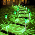 DenicMic Solar Lights Outdoor 10 Pack Waterproof Green LED Stainless Steel Stake Outside Lights for Yard Pathway Garden Driveway Walkway Landscape Path Lighting - color: Green 10Pack