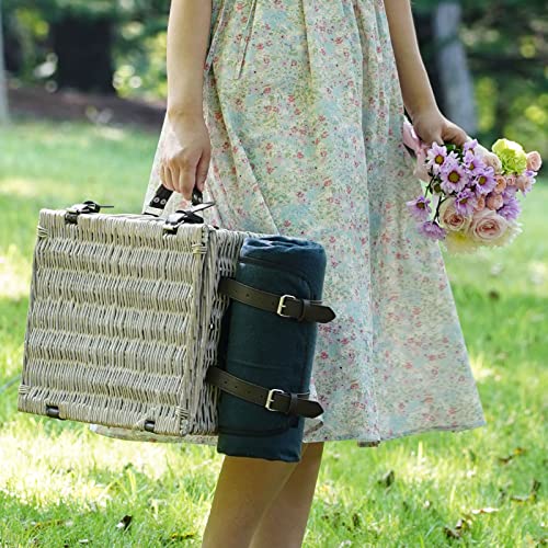 Picnic Basket Sets for 2 Persons with Insulation Cooler,Waterproof Picnic Blanket, Tableware for Family,Party,Outdoor Living,Camping Gift - color: Grayish White Color for 2 Persons