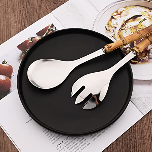 Serving Spoon and Fork Set, 304 Stainless Steel Serving Utensils with Natural Bamboo Handle, 10" Long Handle Serving Set for Kitchen Party Buffet, 4 Pieces / 2 of Each - color: 4-Piece Serving Utensils