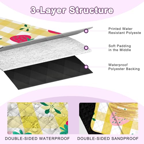 Extra Large Picnic Blanket Waterproof,80"x 80"Foldable Machine Washable Beach Blanket,Outdoor Blanket for 6-8 Adults,Picnic Mat Suitable for Indoor Crawling,Park Beach,Camping,Hiking,Travel（Yellow） - color: Yellow Strawberry, size: 6'8" x 6'8" (Square)